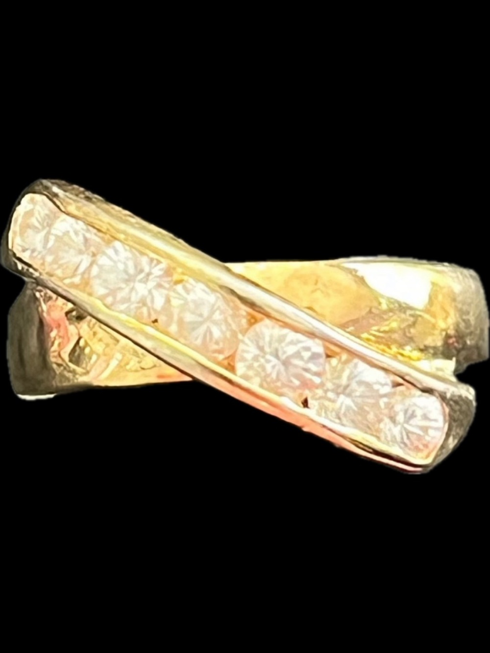 Suzanne Somers vintage channel set CZ gold wedding band cocktail ring HSN 1996